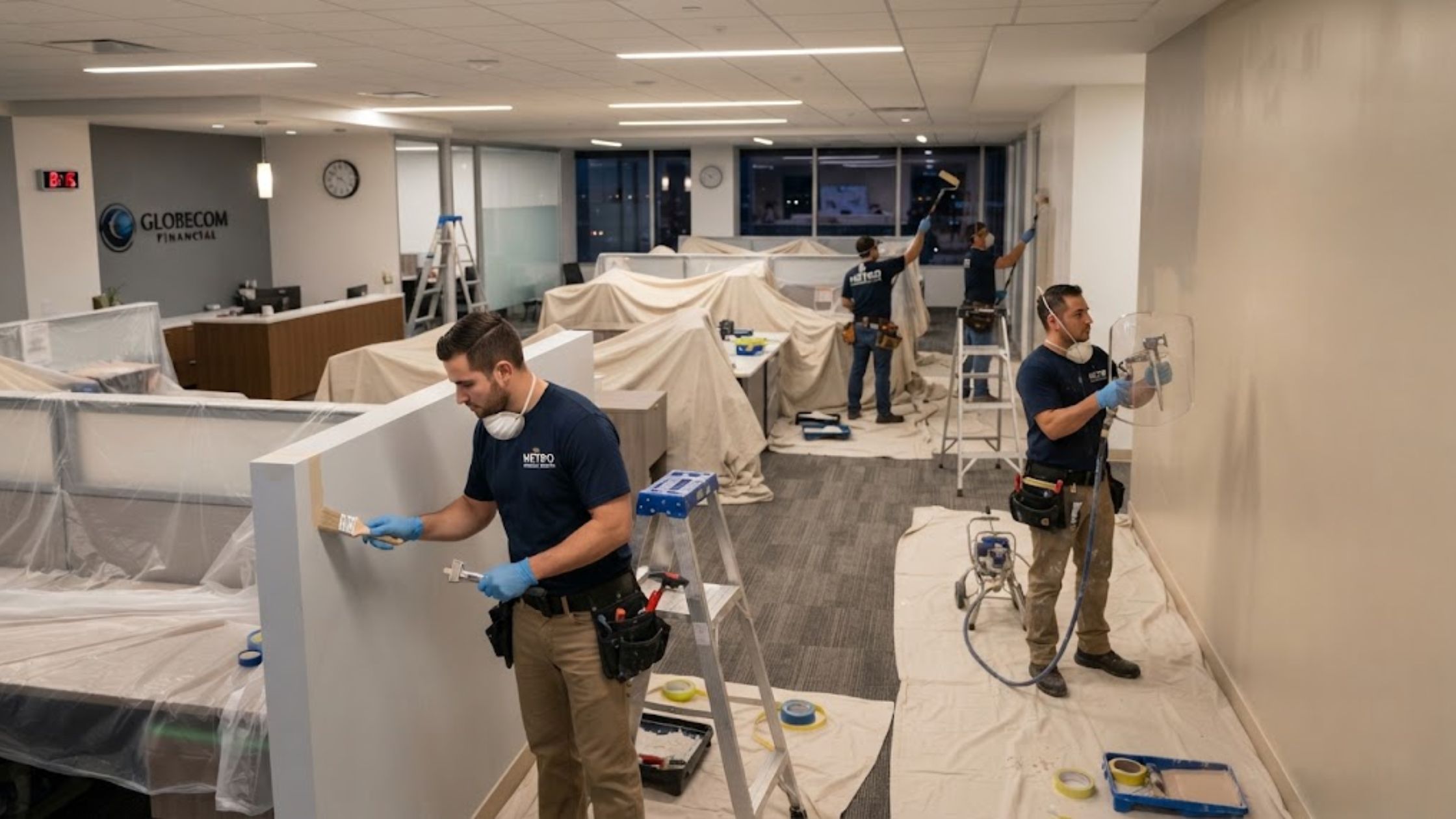 How do commercial painters work around business hours?